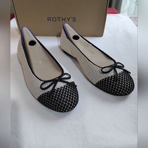 Rothy's Black and Cream Bow Flats ""Coco""